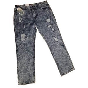 NWT Mens Gray Acid Wash Straight Fit Denim Distressed Jeans Size 40x34
